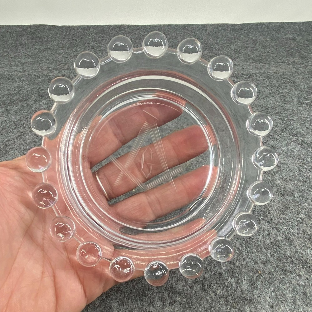 VTG Imperial Candlewick Glass Round Ashtray Coaster Masonic Freemason Etched 5"